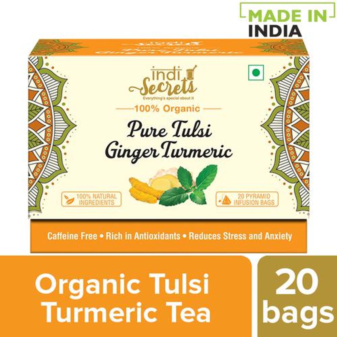 IndiSecrets Organic Tea - Tulsi Ginger & Turmeric, 36 g (20 Bags x 1.8 g each)