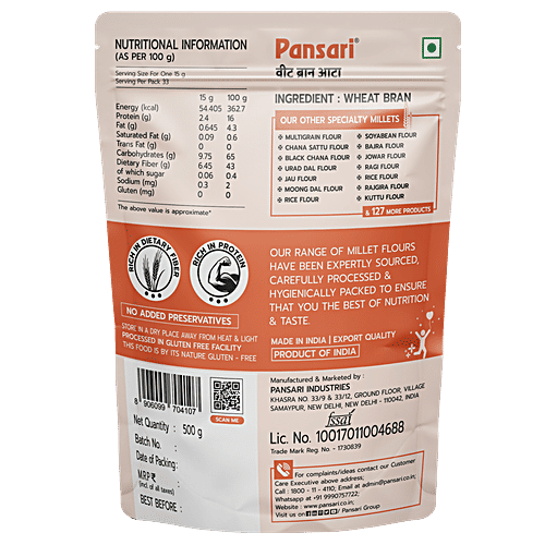 PANSARI Wheat Bran Flour - Refreshing Energy, 500 g  