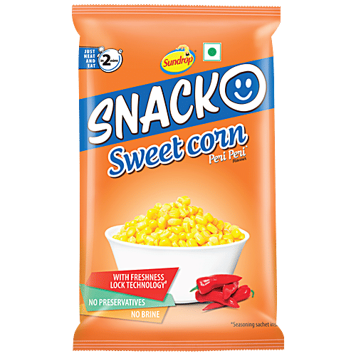 Sundrop Snacko Instant Sweet Corn - Peri Peri Flavour, No Preservatives, 153 g Pouch 