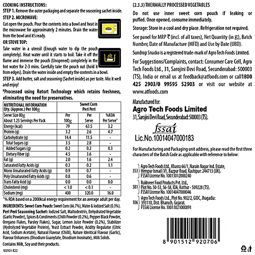 Sundrop Snacko Instant Sweet Corn - Peri Peri Flavour, No Preservatives, 153 g Pouch 