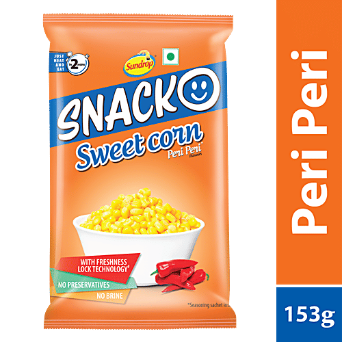 Sundrop Snacko Instant Sweet Corn - Peri Peri Flavour, No Preservatives, 153 g Pouch 