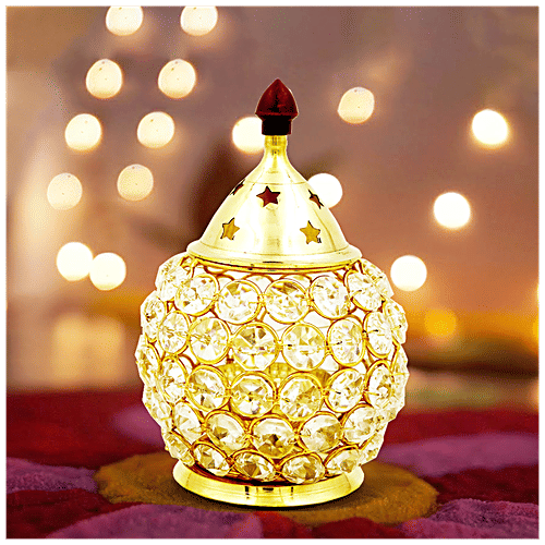 Shubhkart Nitya Brass Crystal Akhand Jyot Matki Diya, 1 pc  
