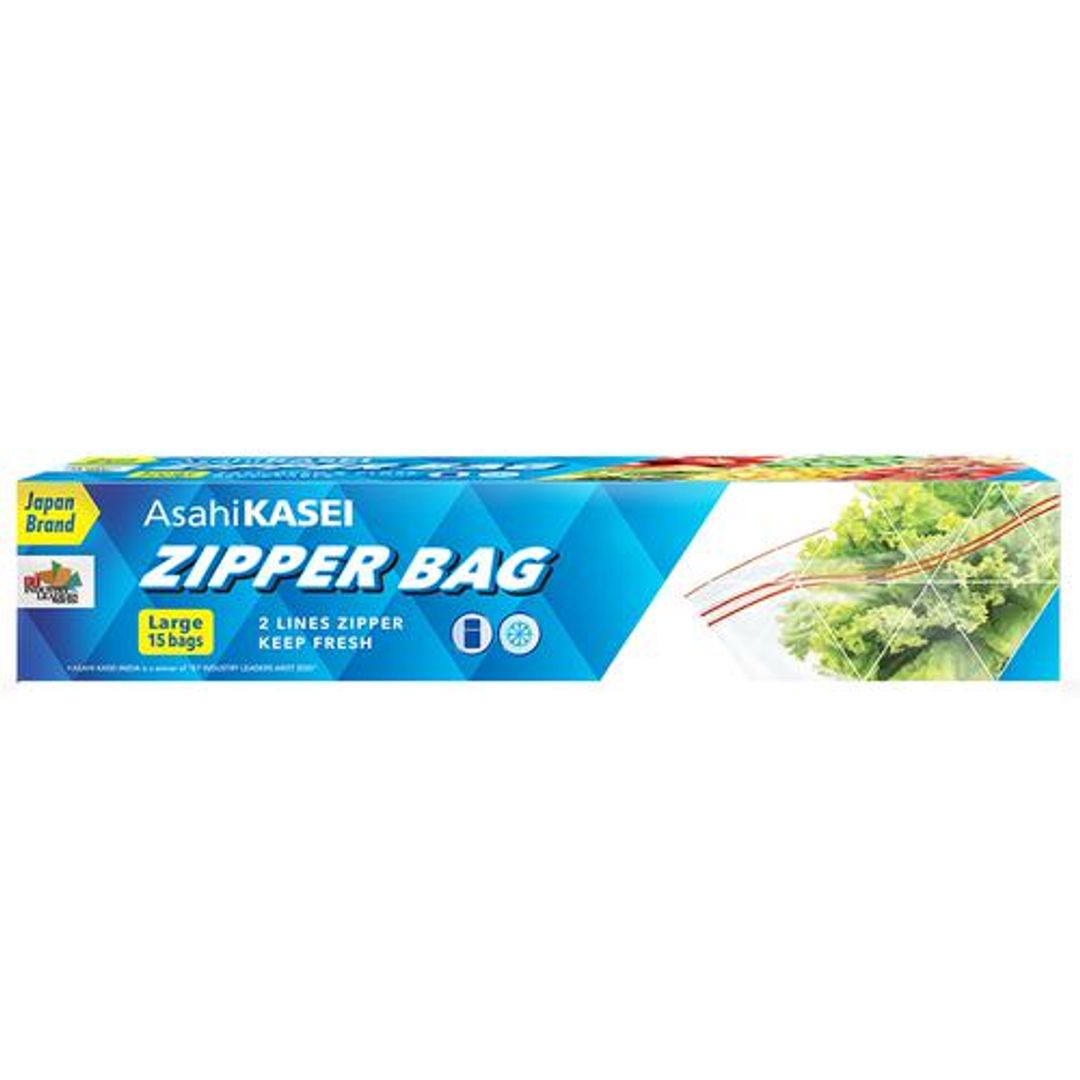Asahikasei Zipper Bag - Multi-Purpose, Reusable, Washable, Large, 15 pcs 
