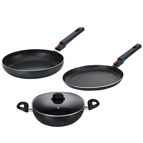 Buy Prestige NonStick Cookware Set With Glass Lid BYK Spatter Finish, Black Online at Best