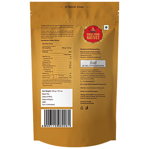 Himalayan Natives Golden Raisins - Rich In Vitamins & Minerals, 450 g  