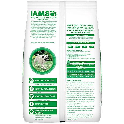 Buy IAMS Dry Dog Food Proactive Health , Adult 1.5+ Years Pug Online