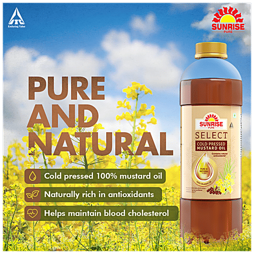 Sunrise Cold Pressed Mustard Oil - Rich In Antioxidants, Maintains Blood Pressure Levels, 1 L