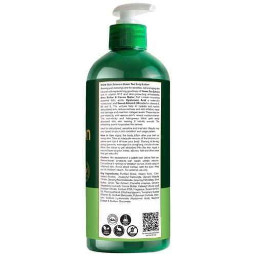 Wow Skin Science Green Tea Body Lotion - Hydrating & Replenishing, No Mineral Oil, Silicones, 400 ml  