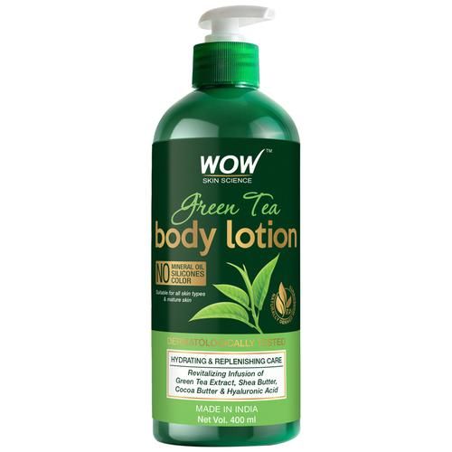 Wow Skin Science Green Tea Body Lotion - Hydrating & Replenishing, No Mineral Oil, Silicones, 400 ml  
