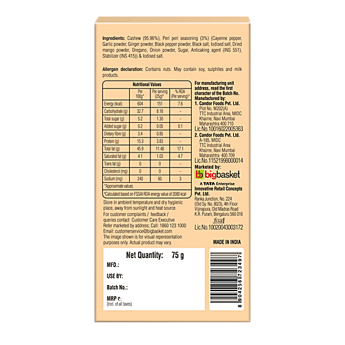 Tasties Peri-Peri Cashew - Flavourful & Crunchy, 75 g  