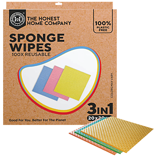 The Honest Home Company Sponge Wipes - Reusable, Plastic Free, Non Toxic, 3 pcs  