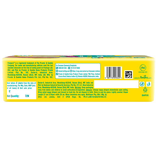 Pampers  Taped Baby Diapers - Soft, Up To 12 Hours Absorption, 5 Star Skin Comfort, Size NB, 72 pcs  