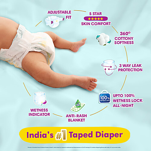 Pampers  Taped Baby Diapers - Soft, Up To 12 Hours Absorption, 5 Star Skin Comfort, Size NB, 72 pcs  