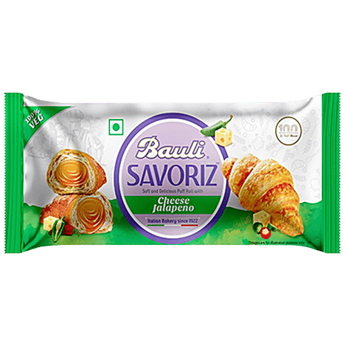 Bauli Savoriz Puffed Roll - With Cheese Jalapeno, Vegetarian, Soft & Creamy, 45 g Pouch