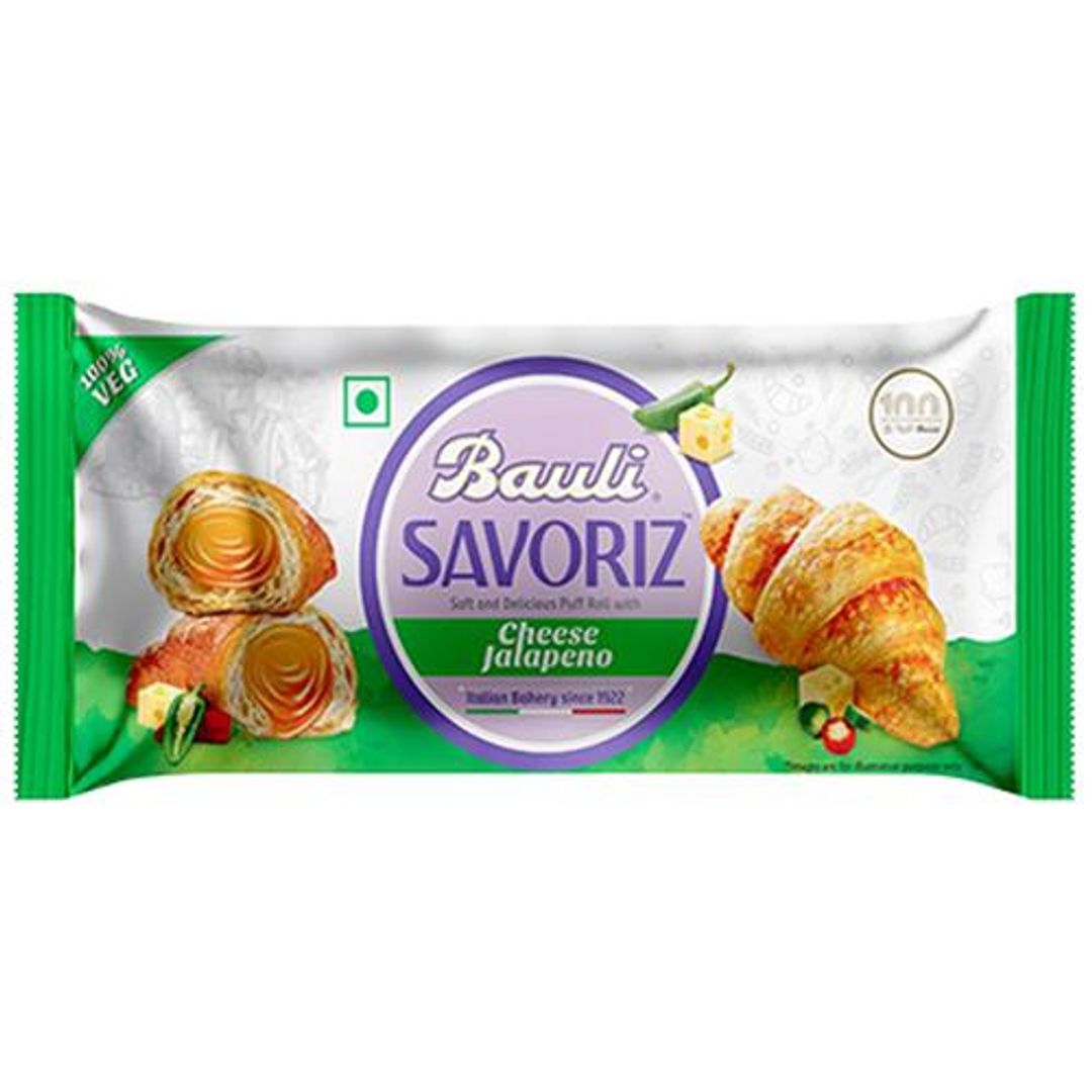 Bauli Savoriz Puffed Roll - With Cheese Jalapeno, 100% Vegetarian, Soft & Creamy, 45 g Pouch