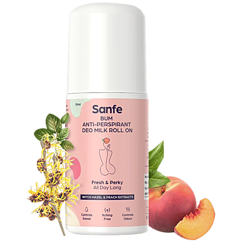 Sanfe Bum Anti-Perspirant Deo Milk Roll On - With Peach & Witch Hazel Extracts, 50 ml  