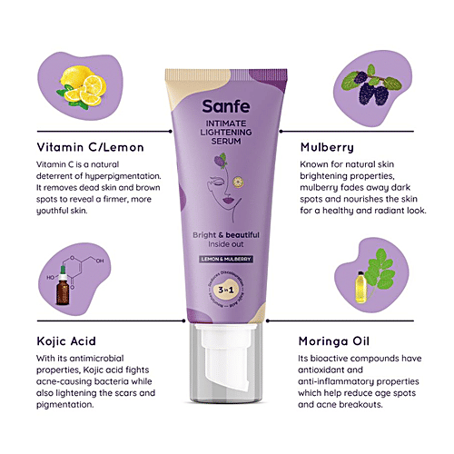 Sanfe 3 In 1 Intimate Lightening Serum - Lemon & Mulberry, Reduces Discolouration, 50 g  