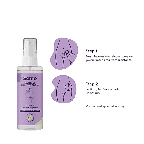 Sanfe Natural Intimate 3 In 1 Spray - With Tea Tree & Lavender, Prevents Fungal Infections, 50 ml  