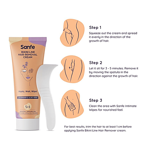 Sanfe Bikini Line Hair Removal 5 In 1 Cream - With Lavender & Aloe Vera, Brightens Skin, 100 g