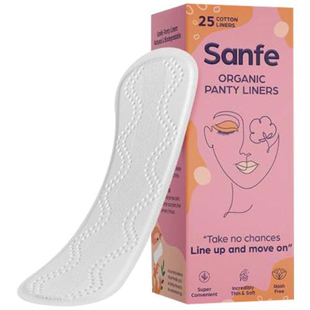 Sanfe Organic Cotton Panty Liners - Rash Free, Soft & Thin, 25 pcs 