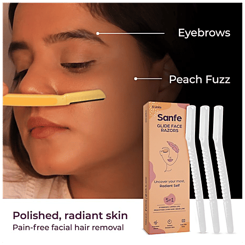 Sanfe Glide Face 5 In 1 Razor - For Eyebrows, Upper Lips, Chin, Bikini Line, Peach Fuzz, 2 pcs  