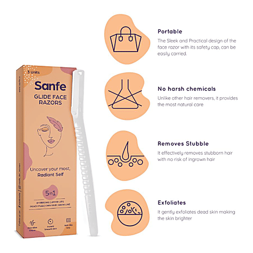 Sanfe Glide Face 5 In 1 Razor - For Eyebrows, Upper Lips, Chin, Bikini Line, Peach Fuzz, 2 pcs  