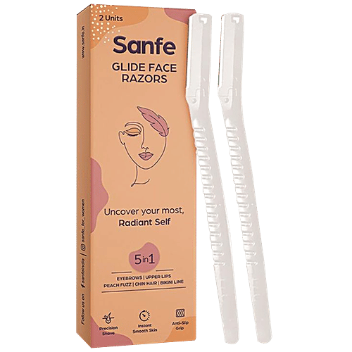 Sanfe Glide Face 5 In 1 Razor - For Eyebrows, Upper Lips, Chin, Bikini Line, Peach Fuzz, 2 pcs  