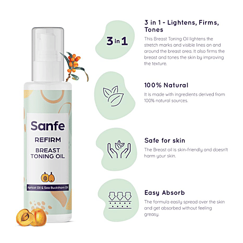 Sanfe Refirm Breast Toning Oil - Apricot & Sea Buckthorn, Regains Lost Elasticity, 100 ml  