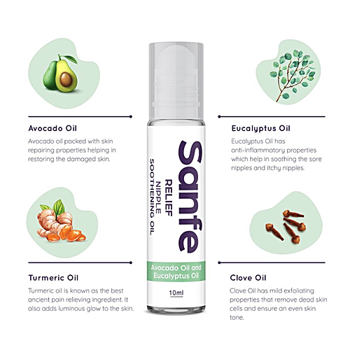 Sanfe Relief Nipple Soothening Oil - Avocado & Eucalyptus Oil, Reduces Pain, 10 ml  