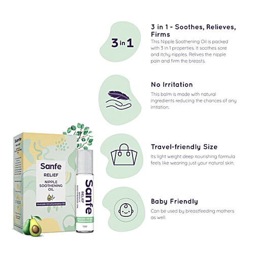 Sanfe Relief Nipple Soothening Oil - Avocado & Eucalyptus Oil, Reduces Pain, 10 ml  