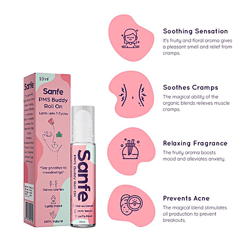Sanfe PMS Buddy Roll On - Lasts Upto 3 Cycles, Relieves Cramps, Uplifts Mood, 10 ml