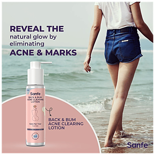 Sanfe Back & Bum Acne Clearing Lotion - With Shea Butter & Peach Extracts For Crusty Skin, 100 ml  
