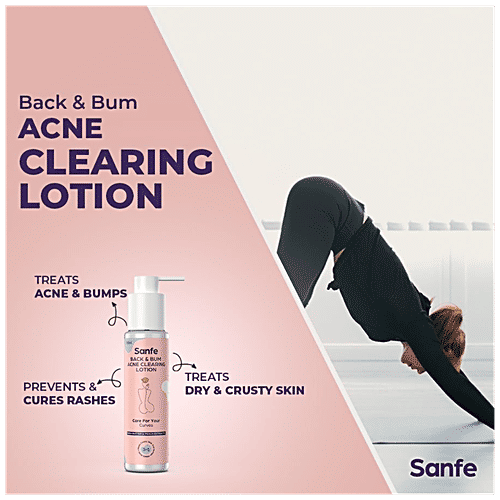 Sanfe Back & Bum Acne Clearing Lotion - With Shea Butter & Peach Extracts For Crusty Skin, 100 ml  