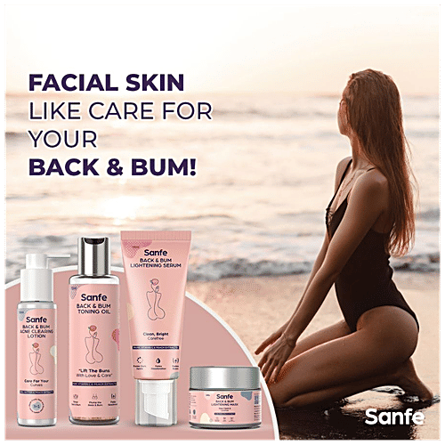 Sanfe Back & Bum Acne Clearing Lotion - With Shea Butter & Peach Extracts For Crusty Skin, 100 ml  
