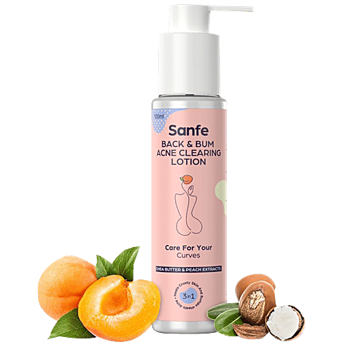 Sanfe Back & Bum Acne Clearing Lotion - With Shea Butter & Peach Extracts For Crusty Skin, 100 ml  