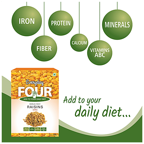 Everyday Four Golden Raisins - Long, Helps In Anaemia, Prevents Cancer, Rich In Dietary Fibre, 200 g  