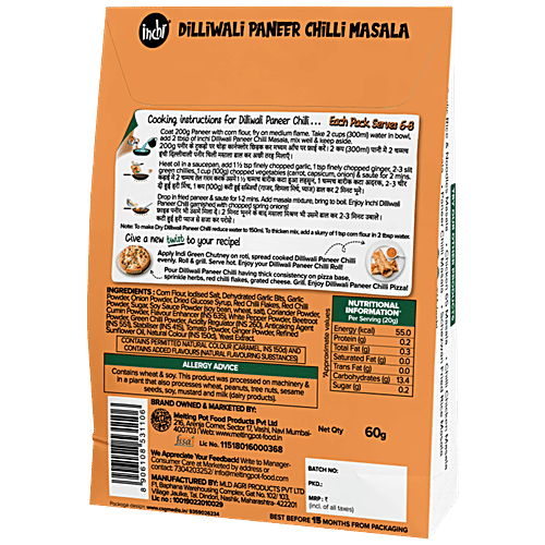 Inchi Dilliwali Paneer Chilli Masala - Easy To Cook, 60 g Pouch