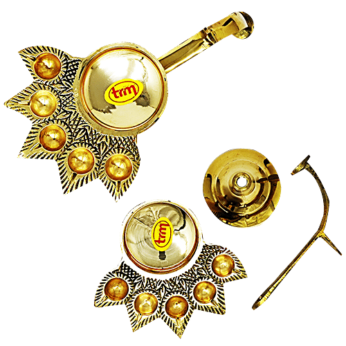 Trm Pooja Pancha Aarti Diya - Brass Metal, No 17, For Home & Mandir Use, 1 pc