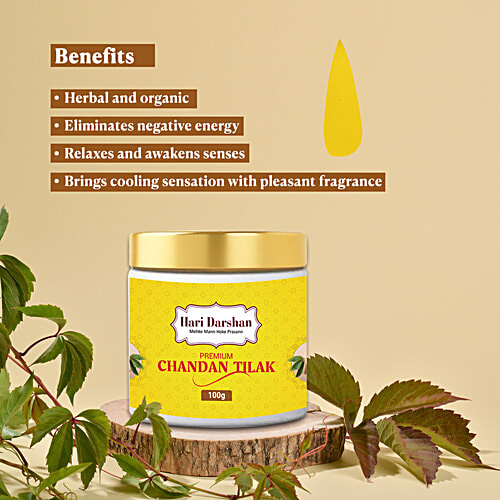 Hari Darshan Premium Chandan Tilak, 100 g  Relieves Insomnia and Stress
 Reduces Pimples and Wrinkles
 Keeps You Positive
