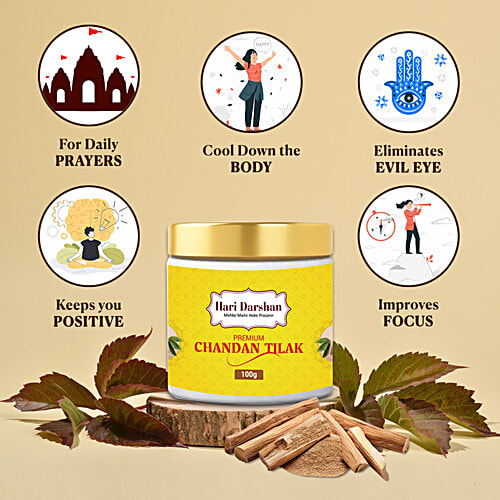 Hari Darshan Premium Chandan Tilak, 100 g  Relieves Insomnia and Stress
 Reduces Pimples and Wrinkles
 Keeps You Positive