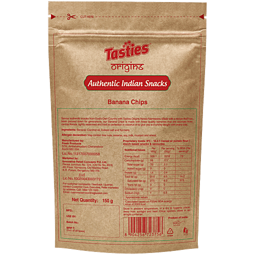 Tasties Origins Kerala Banana Chips, 150 g Namkeen 