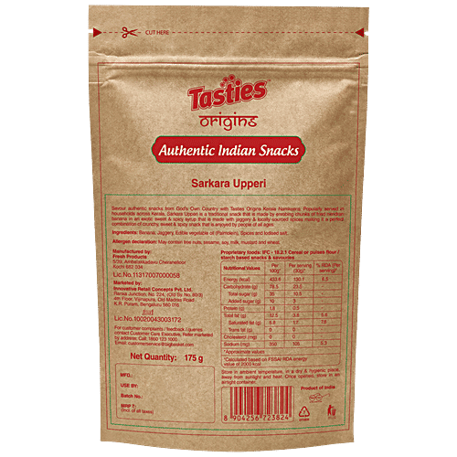 Tasties Origins Banana Sharkara Upperi Chips, 175 g Sweet 