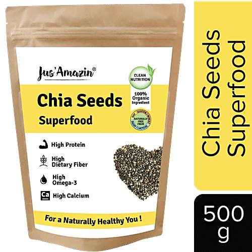 Jus Amazin Organic Chia Seeds - High Protein, Rich in Fiber, Omega3 & Calcium, Superfood, 500 g  