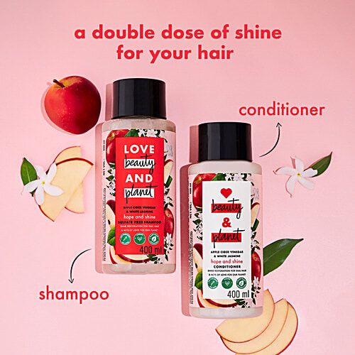 Love Beauty & Planet Apple Cider Vinegar & Jasmine Shine Shampoo - Hope & Shine, Sulfate Free, 400 ml