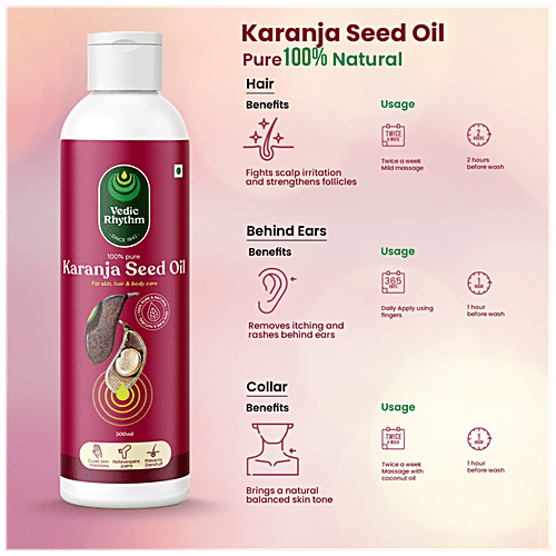 Vedic Rhythm Karanja Seed Oil - Multipurpose Oil For Hair & Body, Antimicrobial Properties, 100 ml  