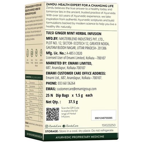 Zandu Tulsi Ginger Mint Ayurvedic Infusion/Kadha - Herbal Tea For Cough & Cold Relief, 37.5 g (25 x 1.5 g each) 