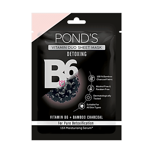 Ponds Vitamin Duo Sheet Mask - Detoxing, Vitamin B6 + Bamboo Charcoal, For Pure Detoxification, 25 ml  