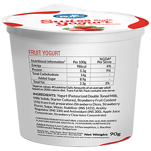 Rufil Swiss Style Yogurt - Strawberry, Protein Rich & Healthy Dessert, 90 g