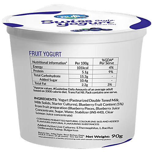 Rufil Swiss Style Yogurt - Blueberry, Protein Rich & Healthy Dessert, 90 g  