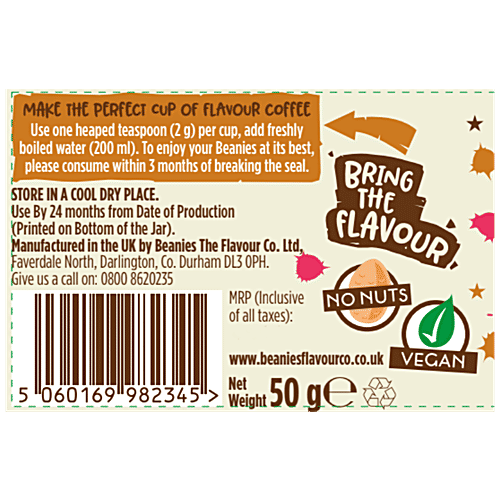 Beanies Flavoured Instant Coffee - Caramel Popcorn, Smooth & Sugar Free, 50 g  